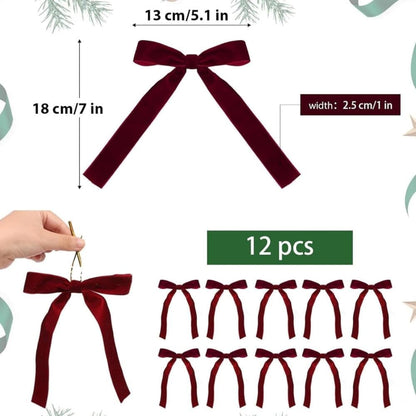 12 Christmas Bows for Tree, Velvet in Burgundy V1188-MS-325-0374