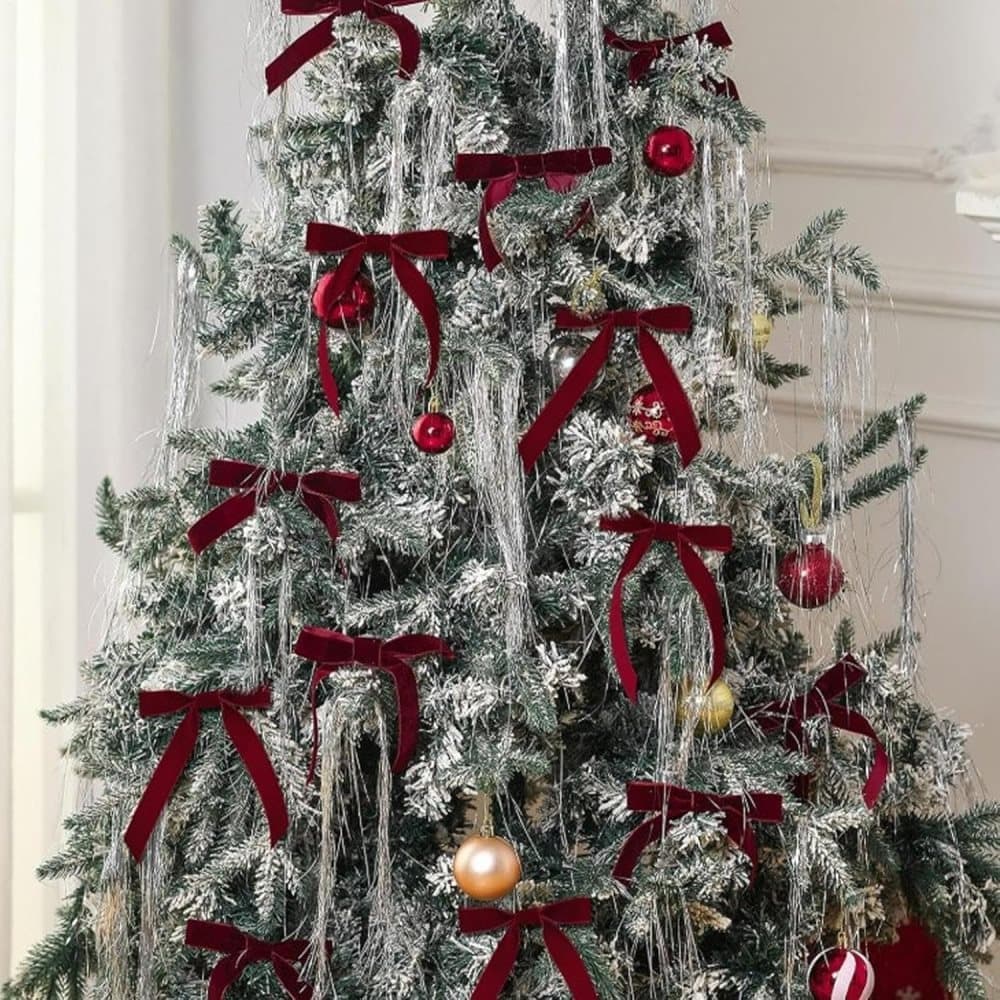 12 Christmas Bows for Tree, Velvet in Burgundy V1188-MS-325-0374