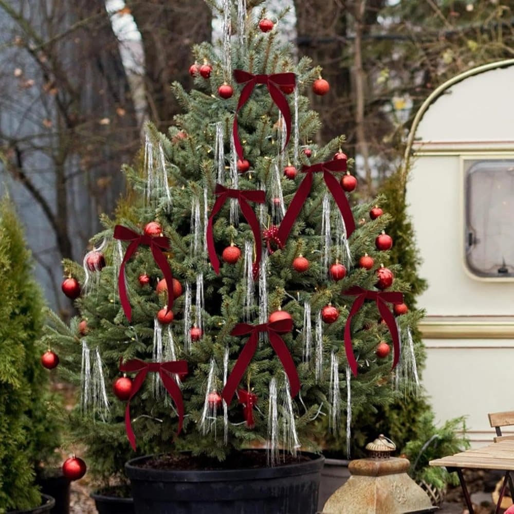 12 Christmas Bows for Tree, Velvet in Burgundy V1188-MS-325-0374