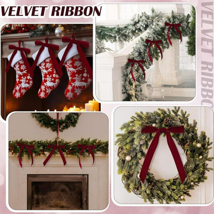 12 Christmas Bows for Tree, Velvet in Burgundy V1188-MS-325-0374