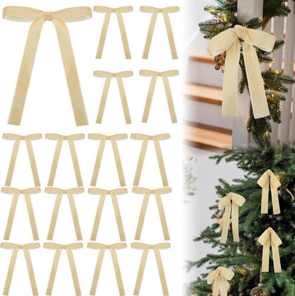 12 Christmas Bows Velvet Tree Decorations in Beige, 6-inch V1188-MS-325-0375