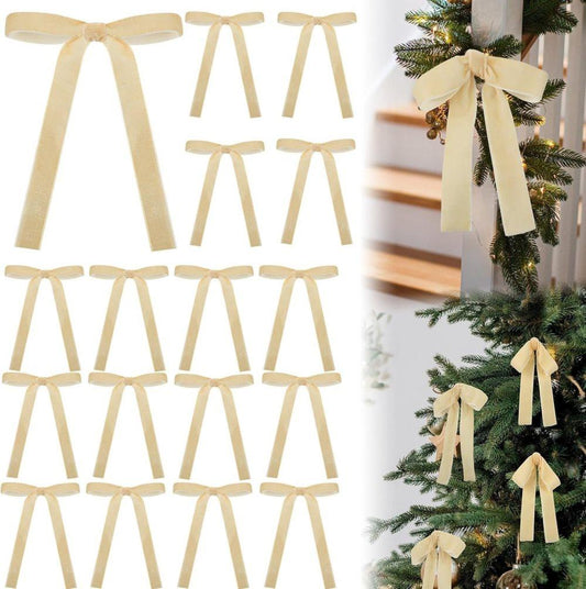 12 Christmas Bows Velvet Tree Decorations in Beige, 6-inch V1188-MS-325-0375