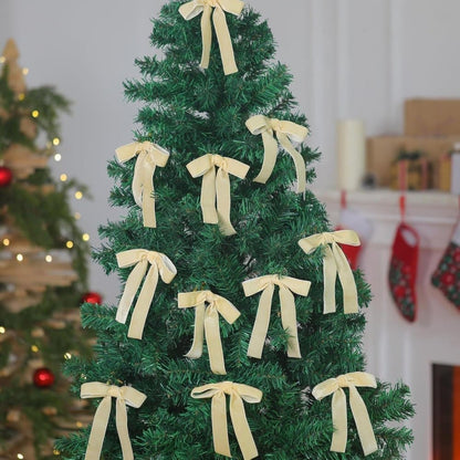 12 Christmas Bows Velvet Tree Decorations in Beige, 6-inch V1188-MS-325-0375