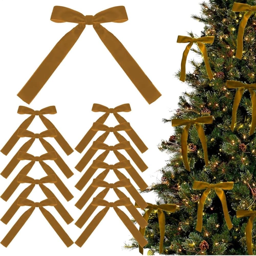 12 Christmas Bows Velvet Tree Decorations in Dark Brown V1188-MS-325-0376