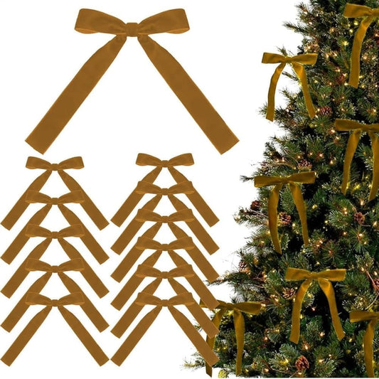 12 Christmas Bows Velvet Tree Decorations in Dark Brown V1188-MS-325-0376