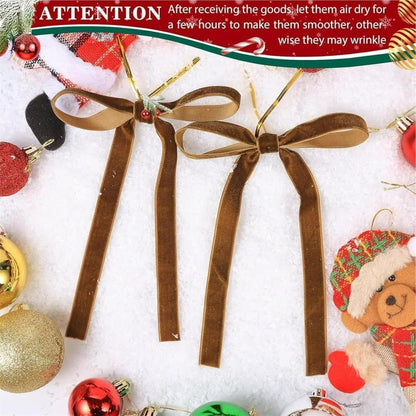 12 Christmas Bows Velvet Tree Decorations in Dark Brown V1188-MS-325-0376