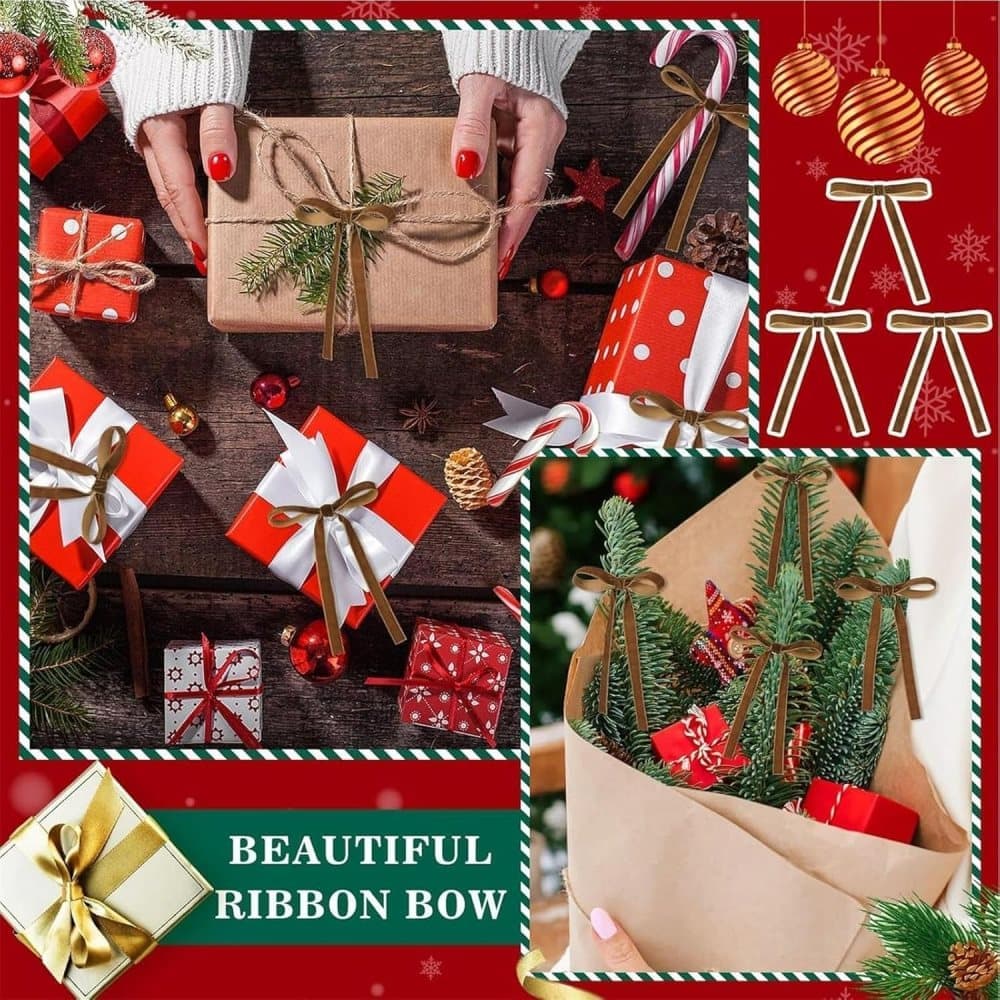 12 Christmas Bows Velvet Tree Decorations in Dark Brown V1188-MS-325-0376
