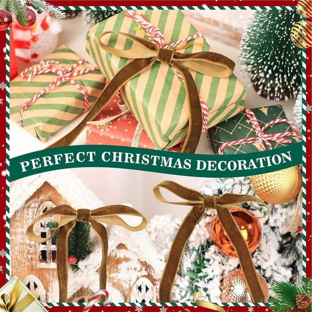 12 Christmas Bows Velvet Tree Decorations in Dark Brown V1188-MS-325-0376