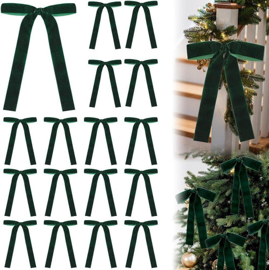 12 Christmas Bows Velvet Tree Decorations in Dark Green V1188-MS-325-0377