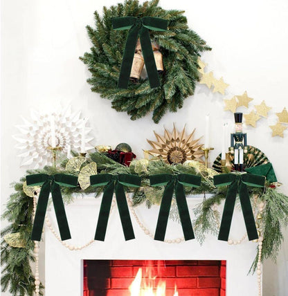 12 Christmas Bows Velvet Tree Decorations in Dark Green V1188-MS-325-0377