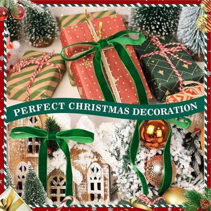 12 Christmas Bows Velvet Tree Decorations in Dark Green V1188-MS-325-0377