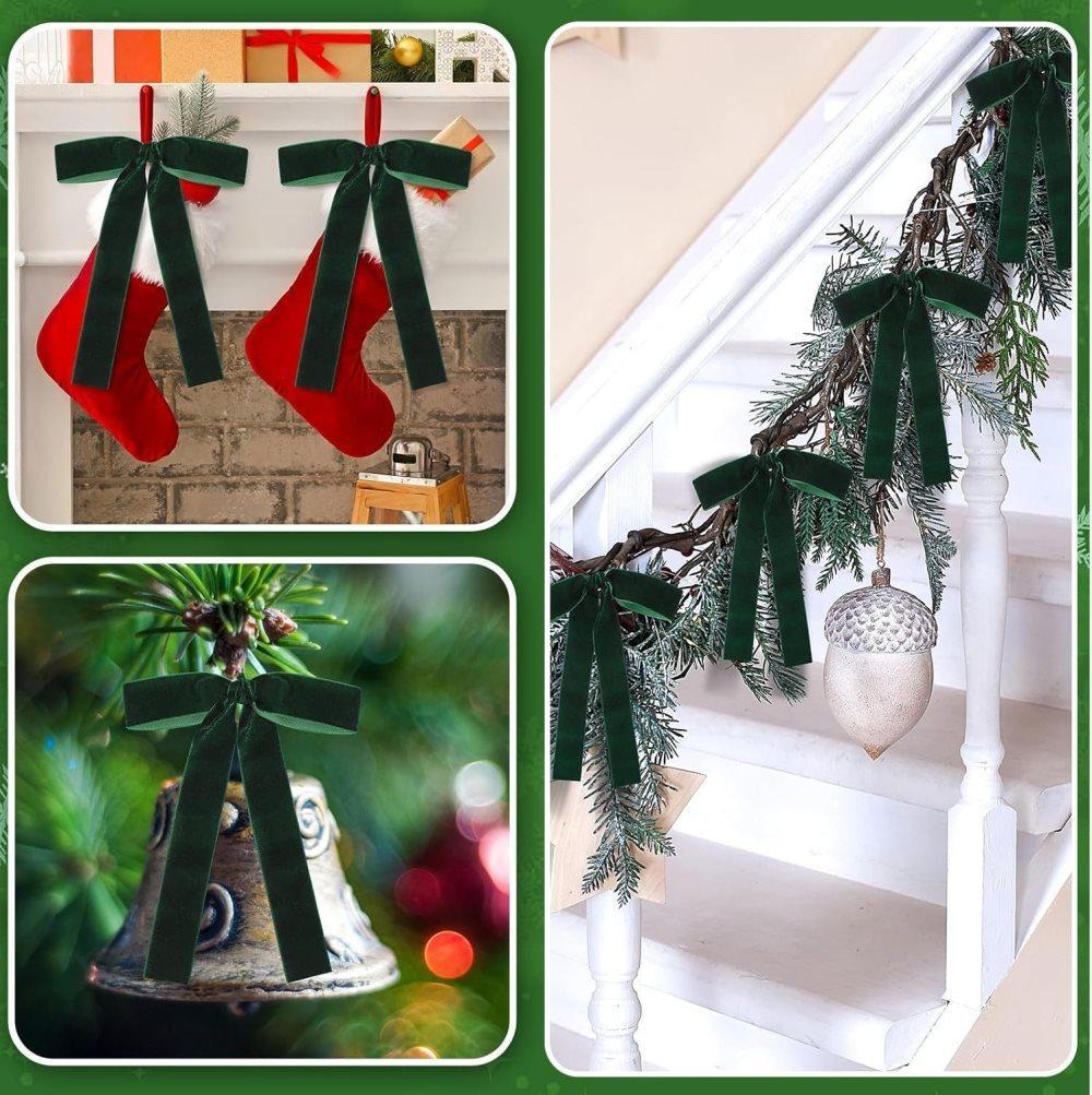 12 Christmas Bows Velvet Tree Decorations in Dark Green V1188-MS-325-0377