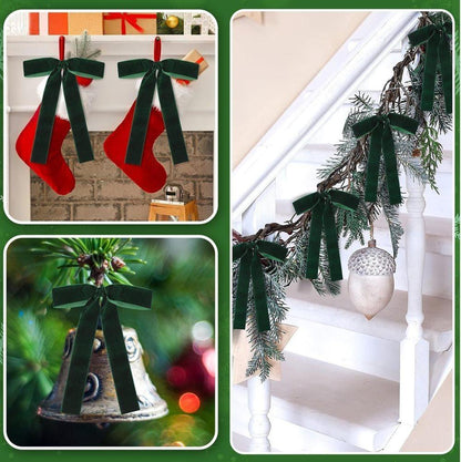 12 Christmas Bows Velvet Tree Decorations in Dark Green V1188-MS-325-0377