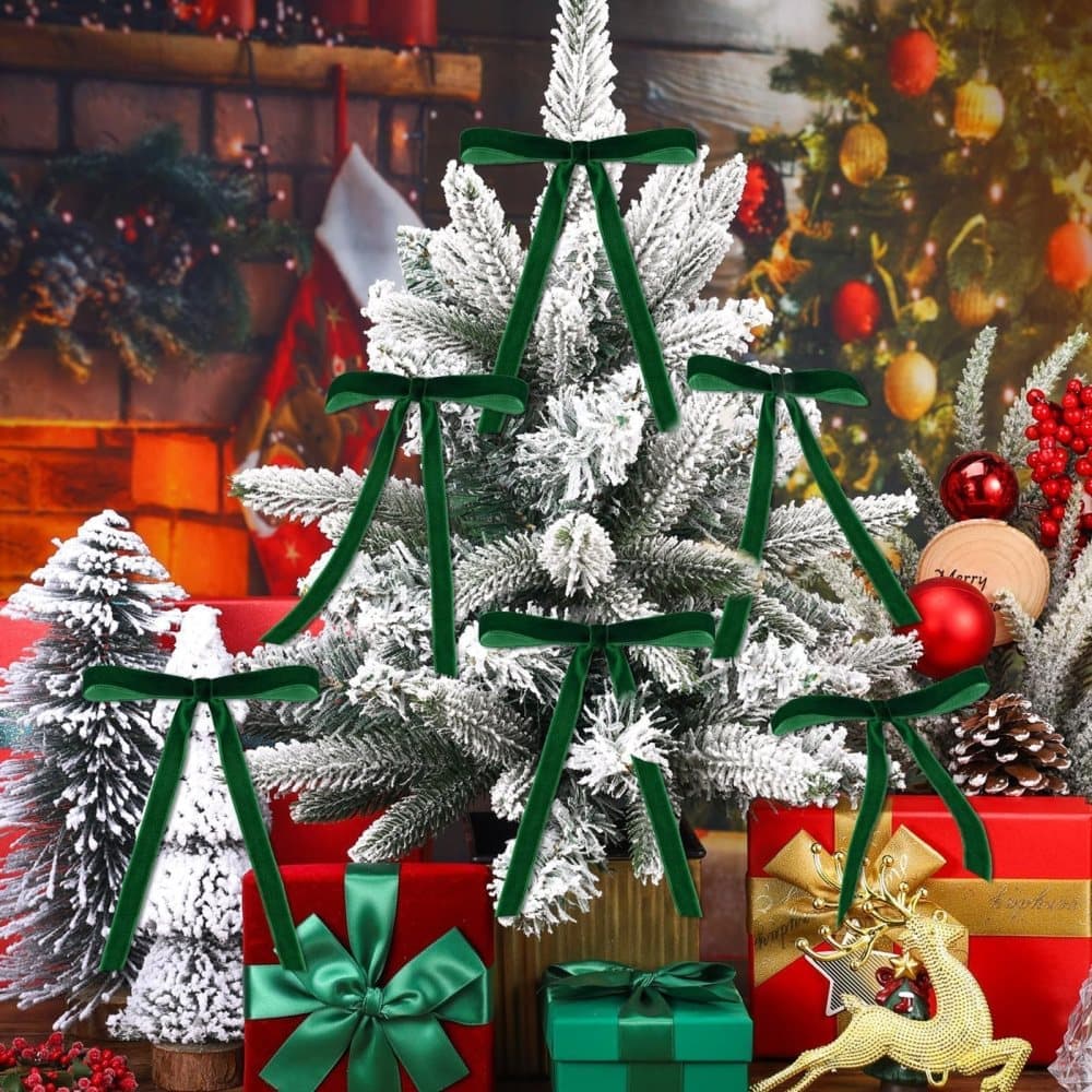 12 Christmas Bows Velvet Tree Decorations in Dark Green V1188-MS-325-0377