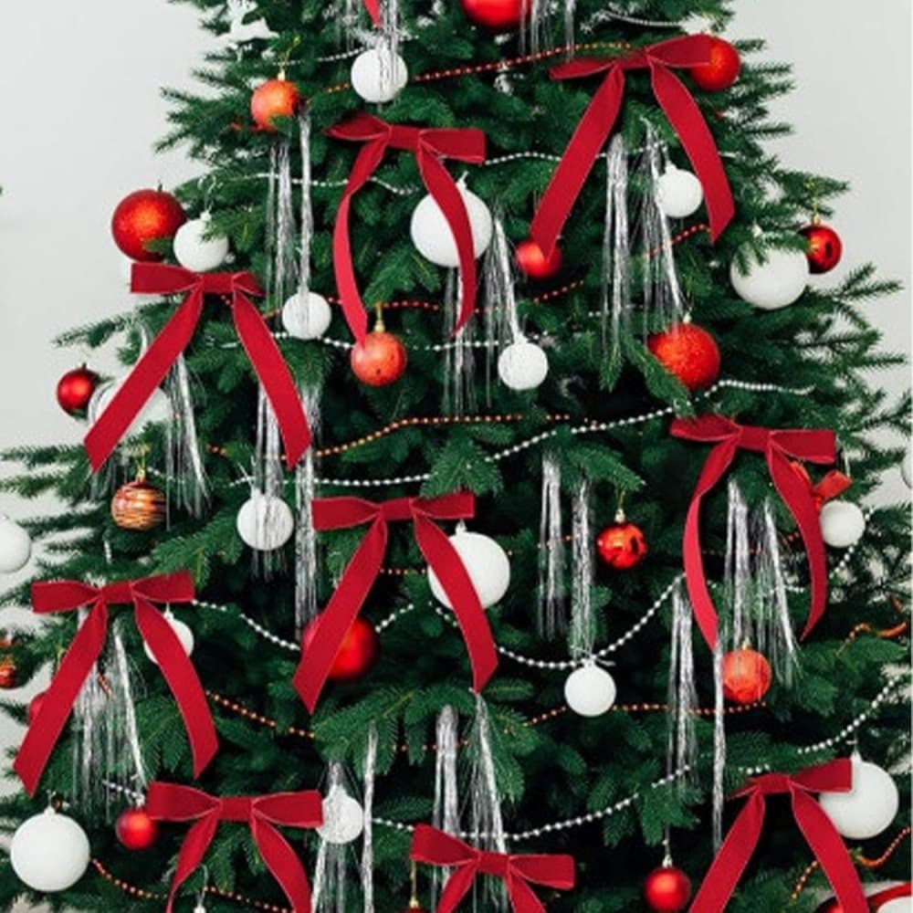 12 Christmas Bows Velvet Tree Decorations, Red V1188-MS-325-0378
