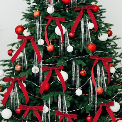 12 Christmas Bows Velvet Tree Decorations, Red V1188-MS-325-0378