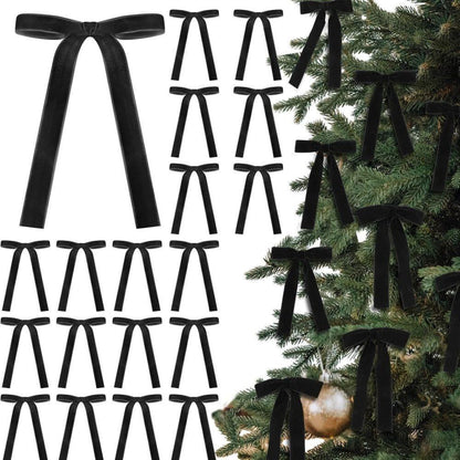 12 Christmas Bows Velvet Tree Decorations in Black, 6 inches V1188-MS-325-0379