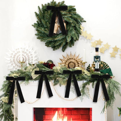 12 Christmas Bows Velvet Tree Decorations in Black, 6 inches V1188-MS-325-0379