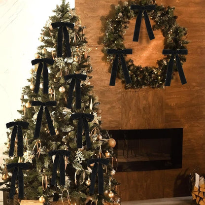 12 Christmas Bows Velvet Tree Decorations in Black, 6 inches V1188-MS-325-0379