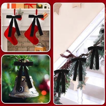 12 Christmas Bows Velvet Tree Decorations in Black, 6 inches V1188-MS-325-0379