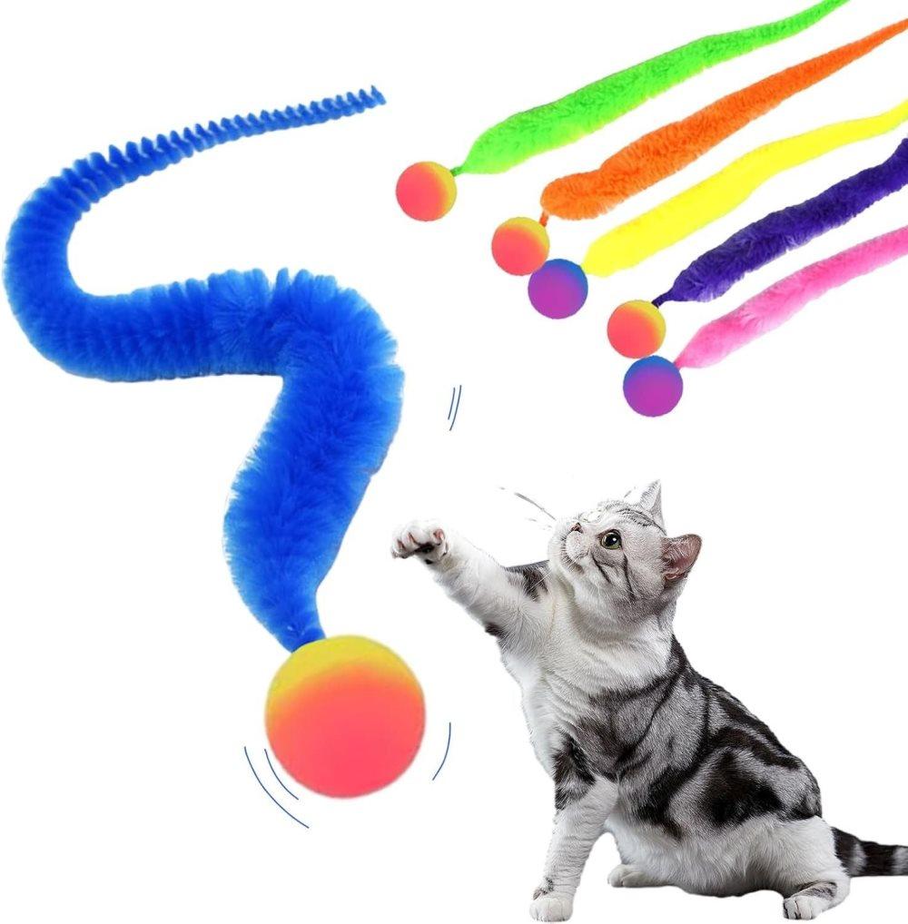 6-Pack Cat Toy, Colorful Interactive Balls with Tail for Play & Exercise V1188-MS-325-0380