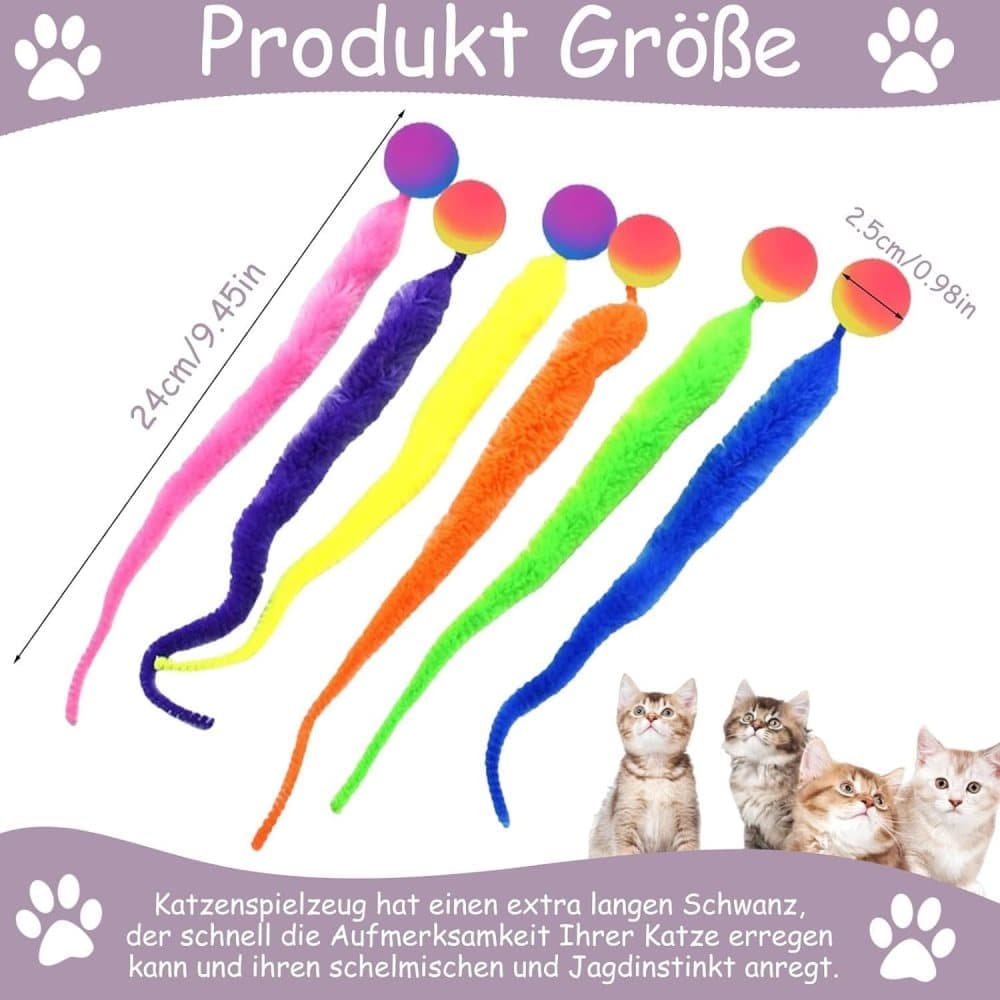 6-Pack Cat Toy, Colorful Interactive Balls with Tail for Play & Exercise V1188-MS-325-0380