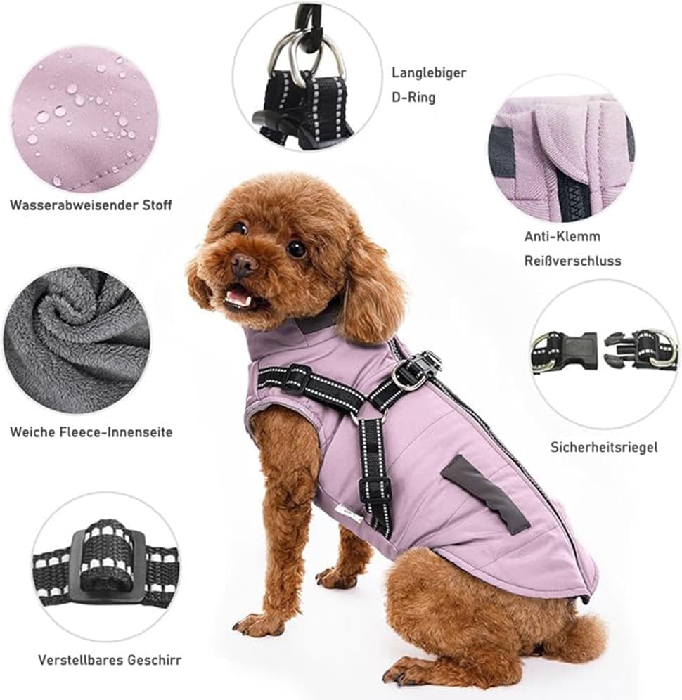 Winter Dog Vest Jacket Warm Soft Stand Collar Windproof Waterproof for Small Medium Large Dogs, Pink, XL V1188-MS-325-0387