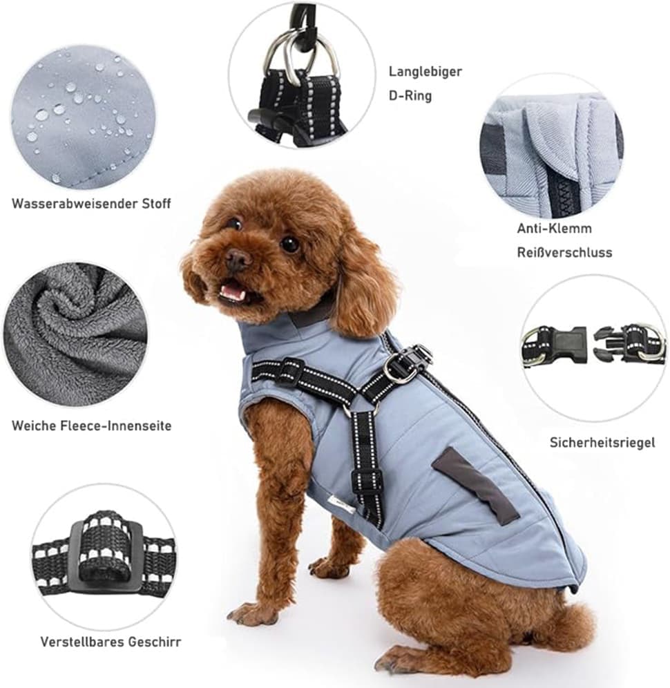 Warm Soft Winter Dog Vest with Stand Collar, Wind and Waterproof, Blue, S M L XL V1188-MS-325-0390