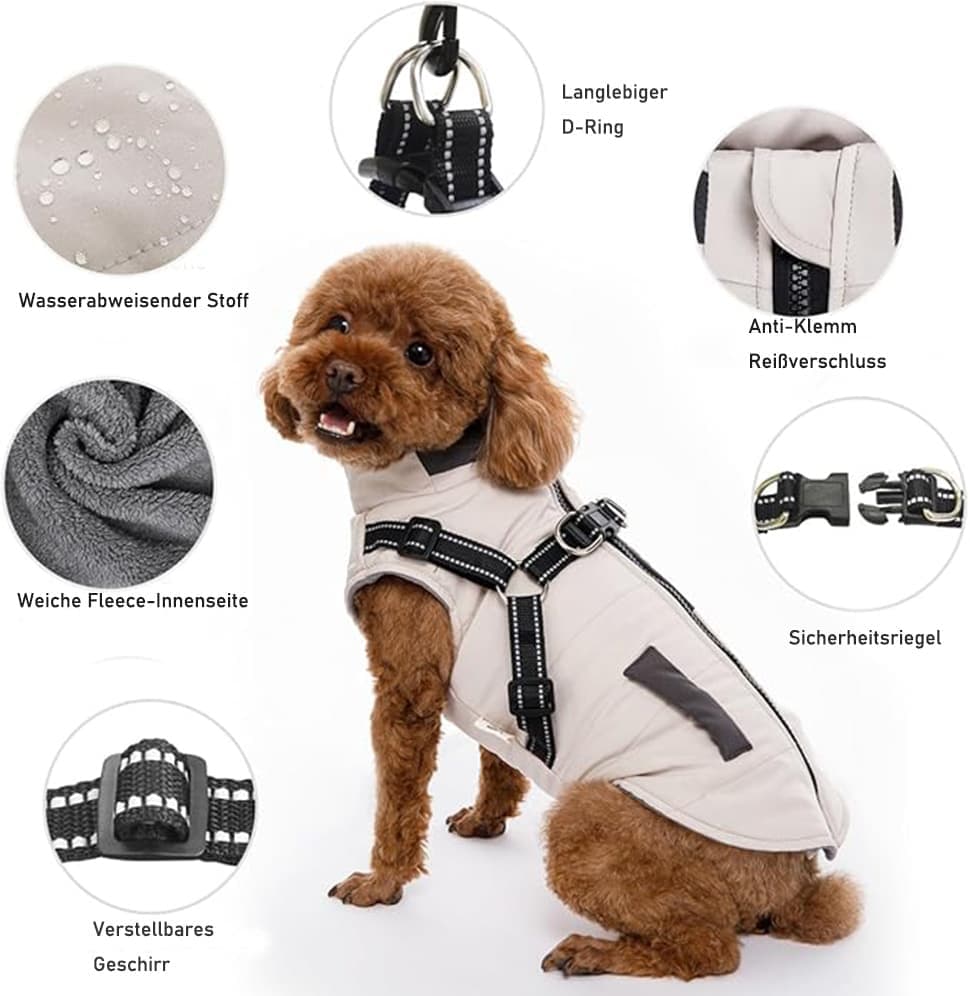 1x Warm Soft Winter Dog Vest with Stand Collar, Wind and Waterproof, Multiple Colors, S M L XL, Beige V1188-MS-325-0392