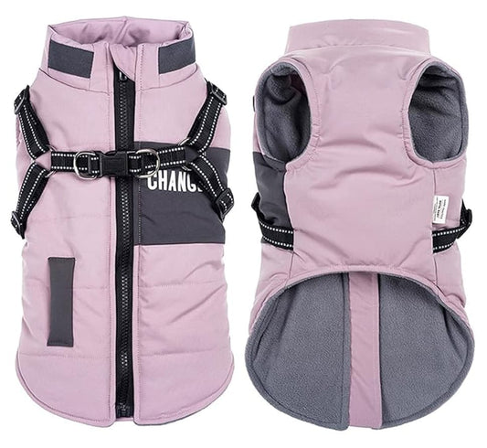Warm Soft Winter Dog Vest with Stand Collar, Wind and Waterproof, Multiple Colors, Pink, S to XL V1188-MS-325-0399