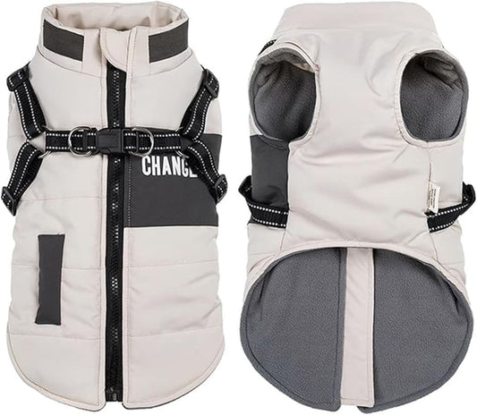 1 Warm Soft Winter Dog Vest with Stand Collar, Wind and Waterproof, Multiple Colors, S M L XL, Beige V1188-MS-325-0400