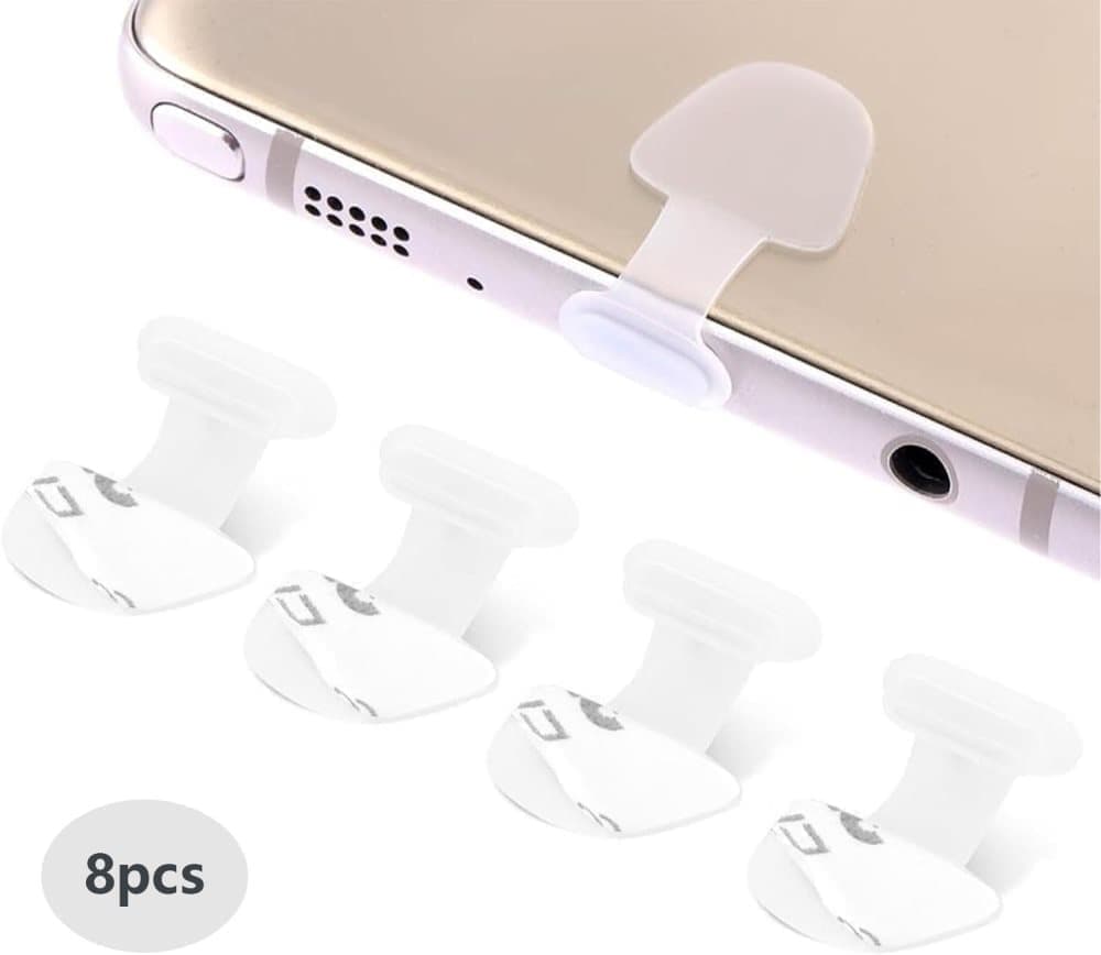 8-pack Dust Plugs Compatible with USB-C and Lightning Phones, Transparent Dust-Proof Durable Contact V1188-MS-325-0402
