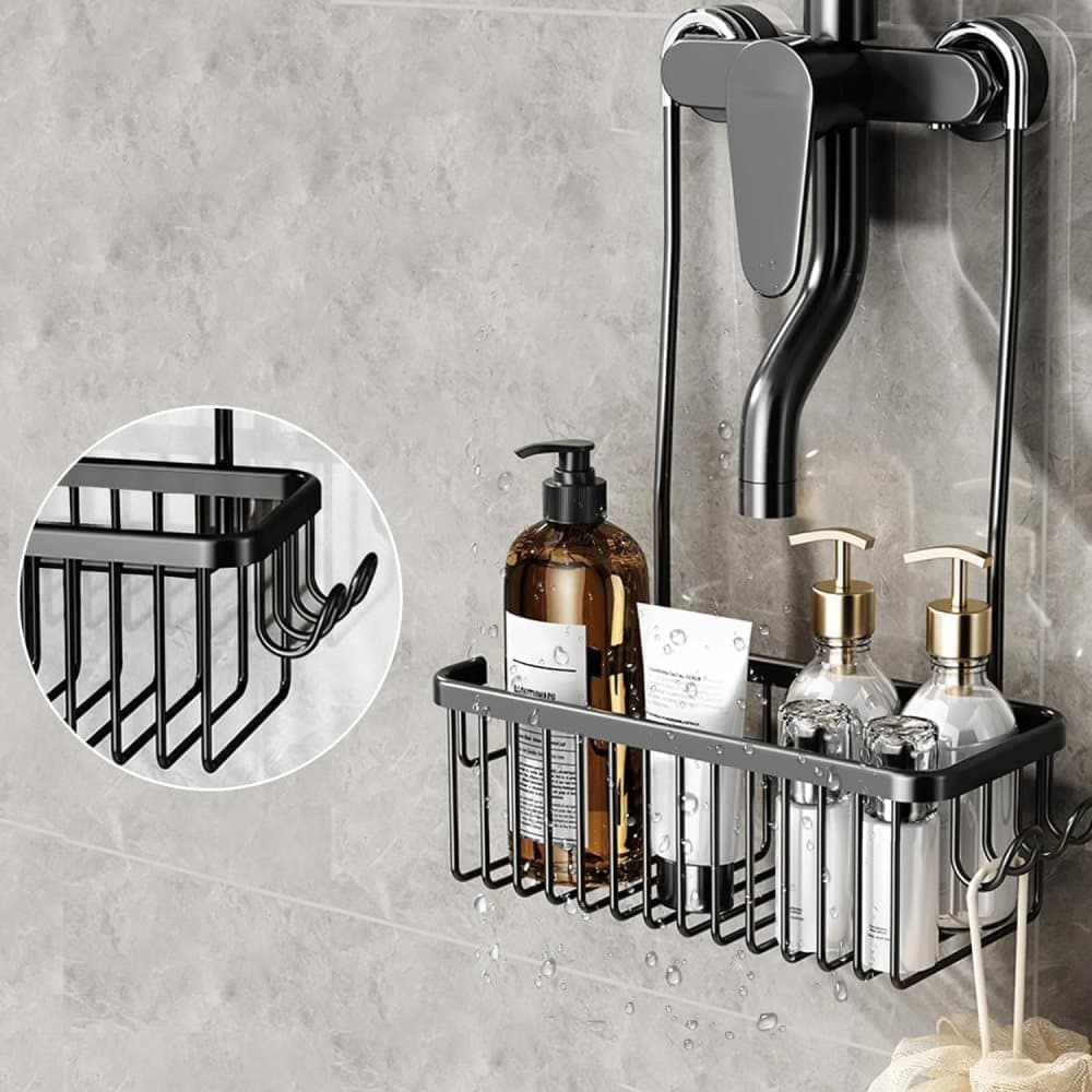 Hanging Shower Basket for Shampoo and Soap, Black, No Drill Bathroom Storage Shelf V1188-MS-325-0404