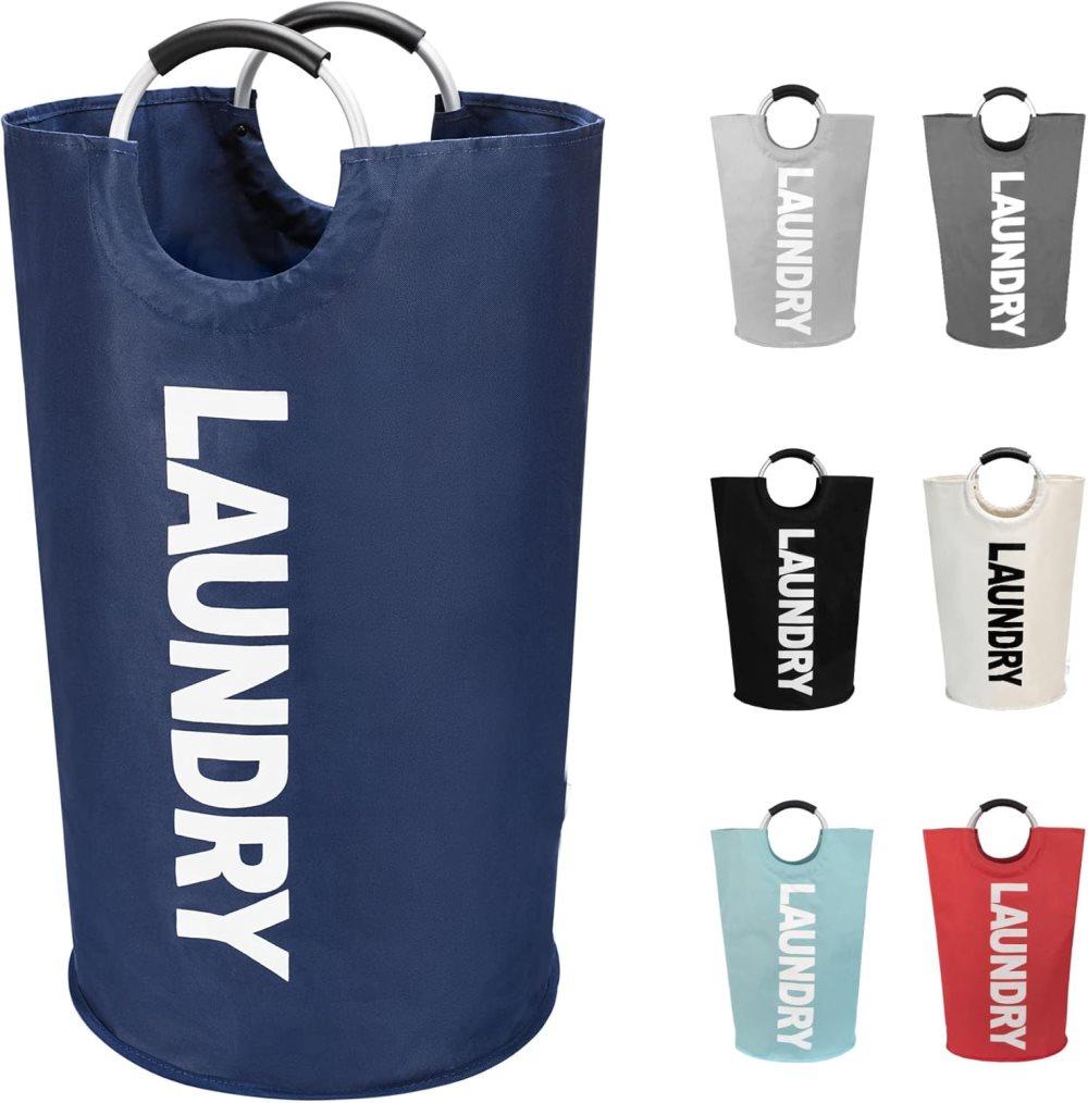 90L Foldable Laundry Basket with Handles, Waterproof, Dark Blue, 38x38x79 cm V1188-MS-325-0408