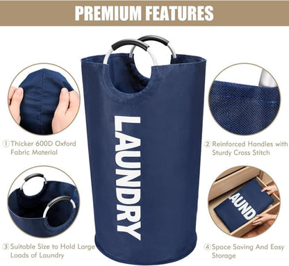 90L Foldable Laundry Basket with Handles, Waterproof, Dark Blue, 38x38x79 cm V1188-MS-325-0408