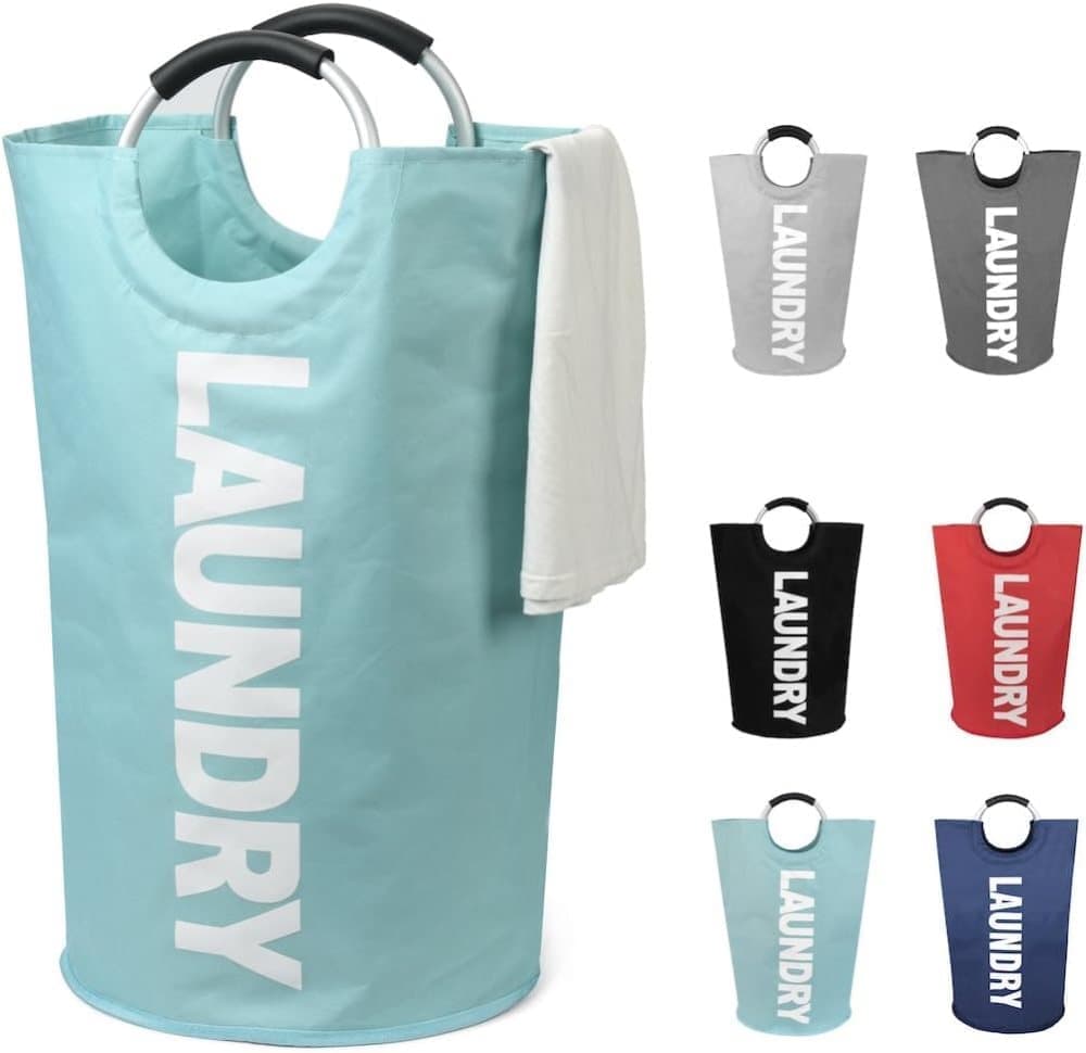 90L Foldable Laundry Basket with Handles, Waterproof, Light Blue, 38x38x79 cm V1188-MS-325-0410
