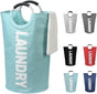 90L Foldable Laundry Basket with Handles, Waterproof, Light Blue, 38x38x79 cm V1188-MS-325-0410