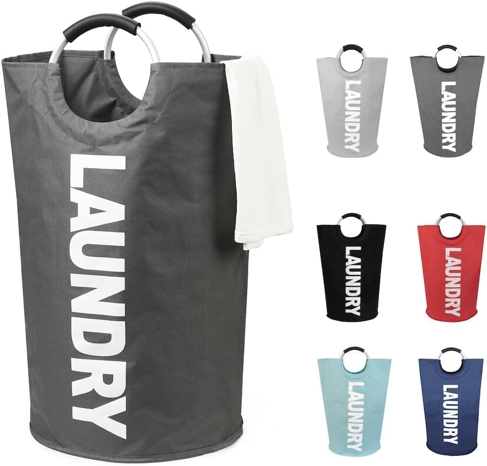 90L Foldable Laundry Basket, Waterproof, with Handles, 38x38x79 cm, Gray V1188-MS-325-0411