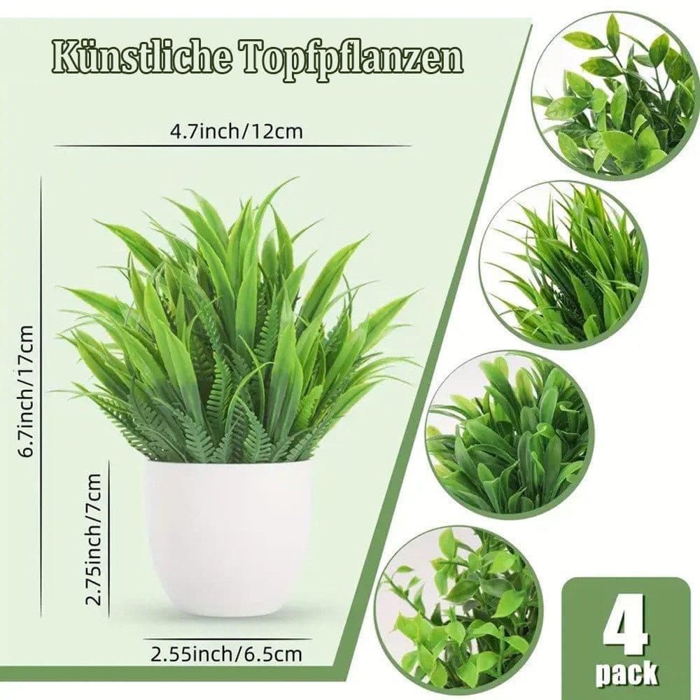 4-Pack Artificial Plants with Pot for Living Room and Office Decoration, 17x12 cm V1188-MS-325-0417