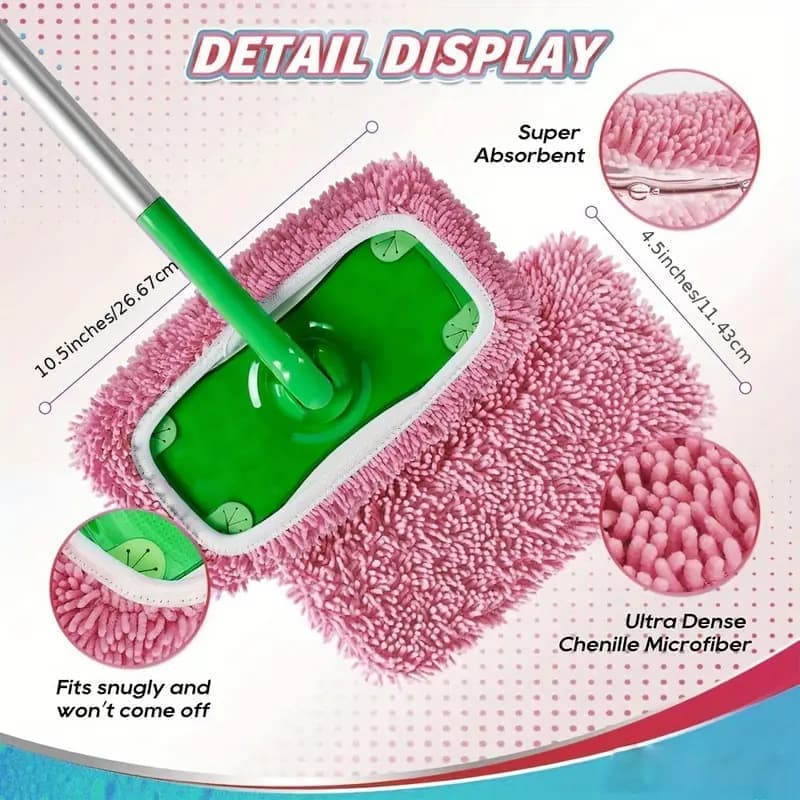 4 Replacement Cloth Covers for Swiffer Mop, Reusable Wet and Dry Cleaning Cloths, Compatible with Swiffer V1188-MS-325-0437