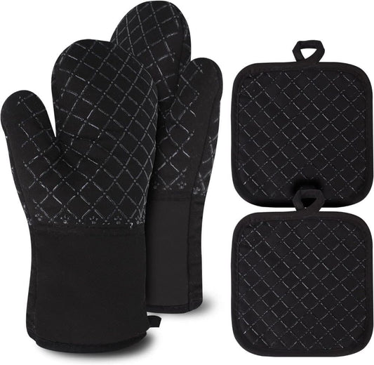 Heat Resistant Oven Mitts & Grill Gloves Anti-Slip Kitchen Potholders, Black, up to 300 degrees C, Compatible V1188-MS-325-0440