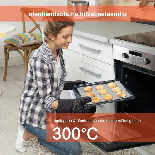 Heat Resistant Oven Mitts & Grill Gloves Anti-Slip Kitchen Potholders, Black, up to 300 degrees C, Compatible V1188-MS-325-0440