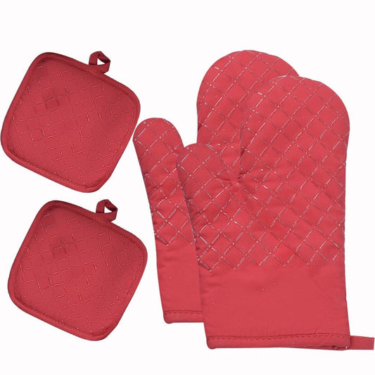 Heat-resistant oven mitts and grill gloves with anti-slip, kitchen potholders up to 300 degrees C, red V1188-MS-325-0441