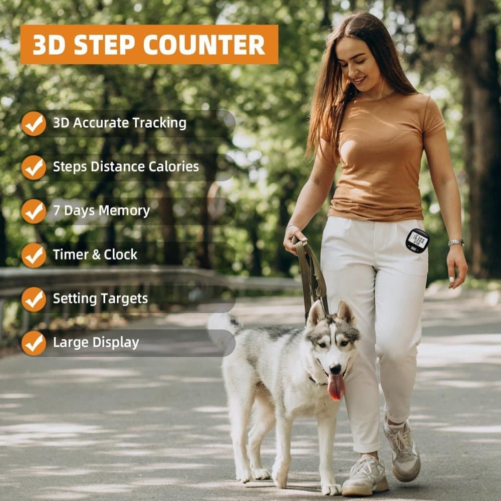 3D Pedometer with Large Screen for Steps Distance and Calories, Precision Meter V1188-MS-325-0449