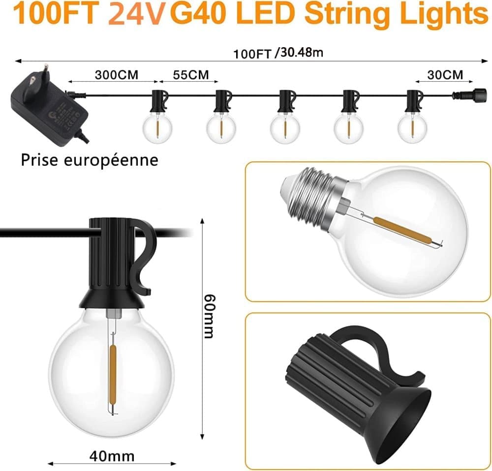 52 LED String Lights Waterproof G40 for Outdoor, 30m V1188-MS-325-0450