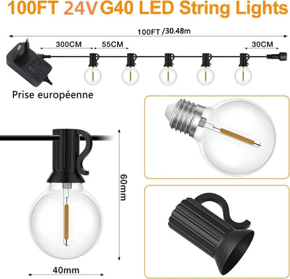 52 LED String Lights Waterproof G40 for Outdoor, 30m V1188-MS-325-0450