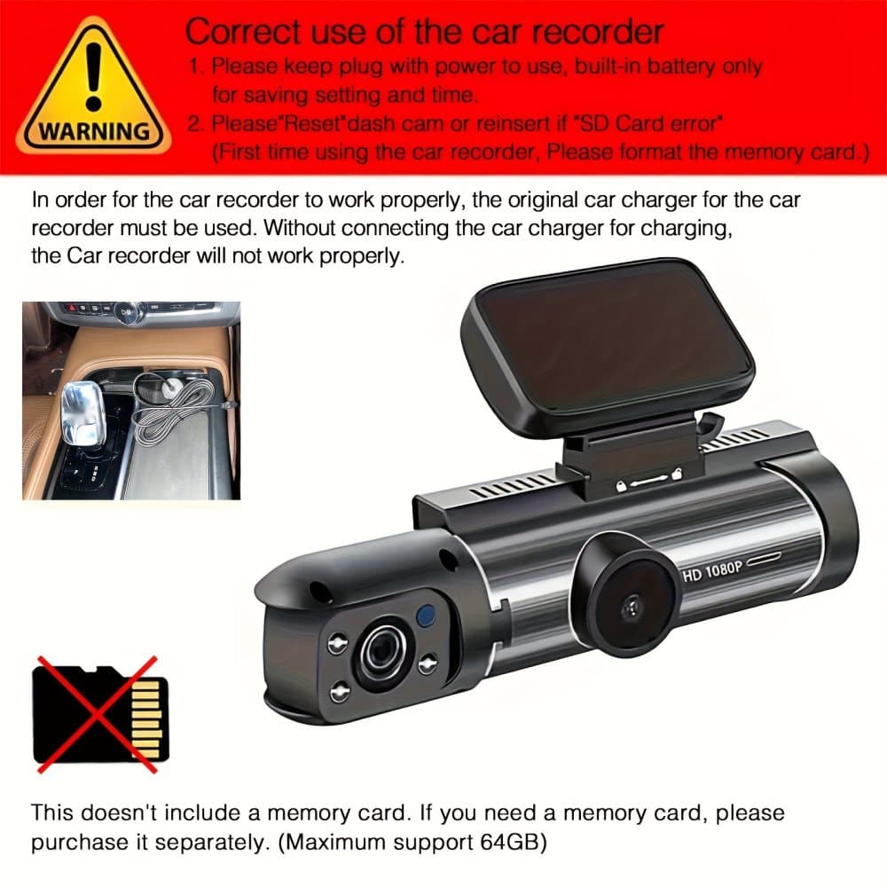Dual Lens Car Camera Full HD 1080P with Night Vision Loop Recording and Wide Angle Lens V1188-MS-325-0452
