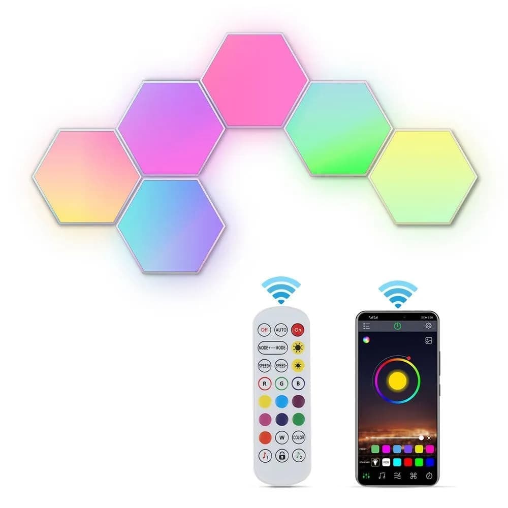 6 RGB Hexagon LED Wall Lamps with App Control, 16.5x14.5cm V1188-MS-325-0453