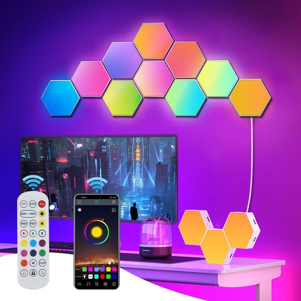 6 RGB Hexagon LED Wall Lamps with App Control, 16.5x14.5cm V1188-MS-325-0453