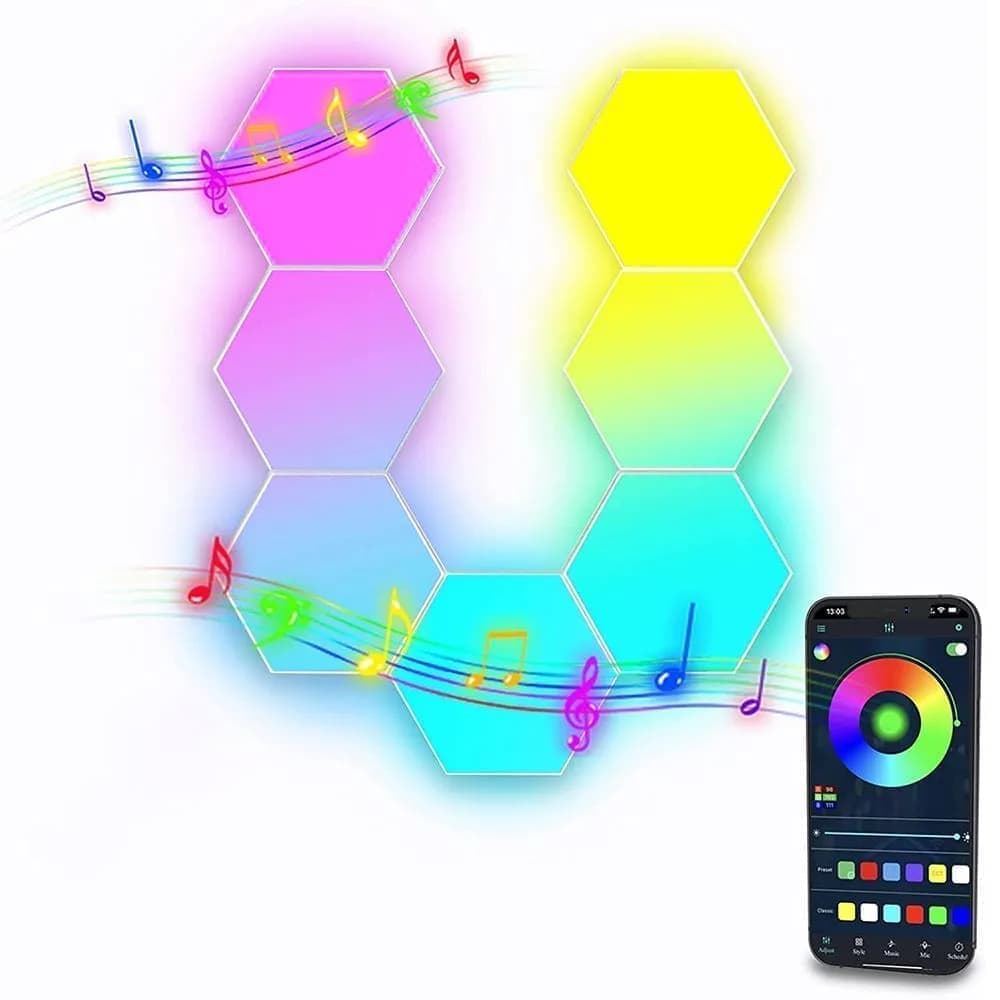 6 RGB Hexagon LED Wall Lamps with App Control, 16.5x14.5cm V1188-MS-325-0453